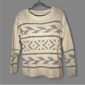 Cream and Gray Nordic Crew Neck Sweater